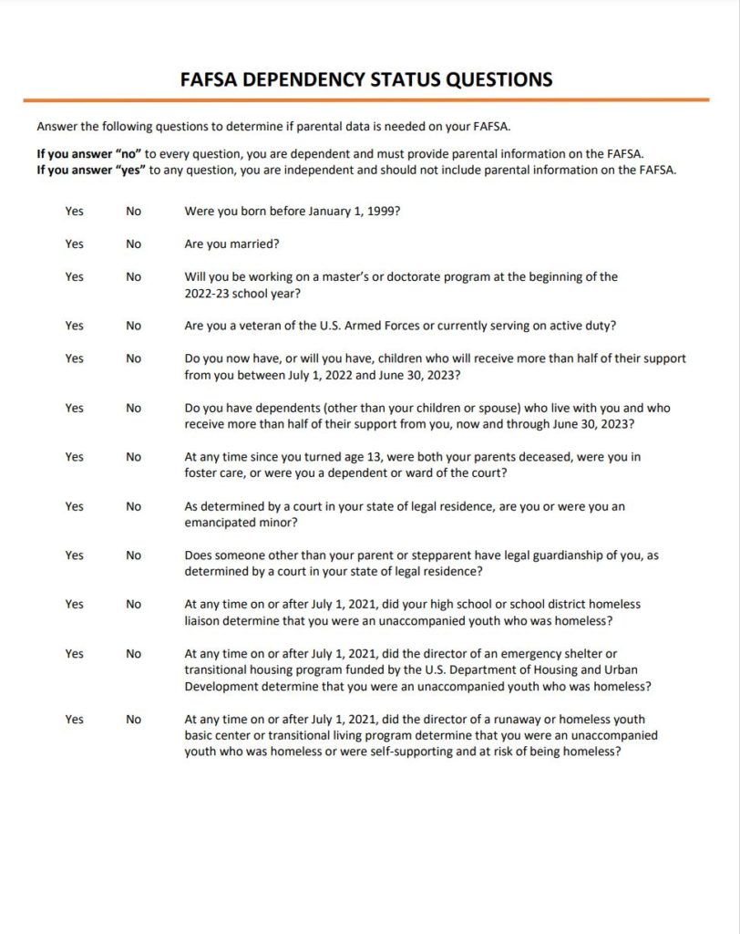 2022 23 FAFSA Checklist Page 2