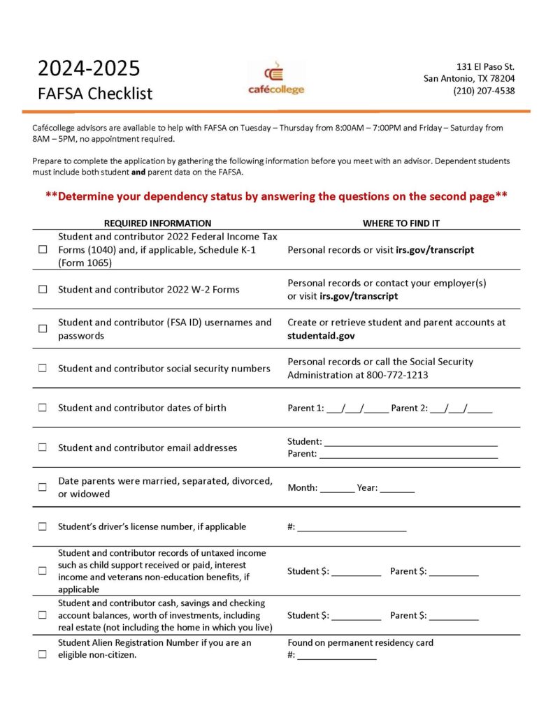 CC FAFSA checklist 24 25 Page 1