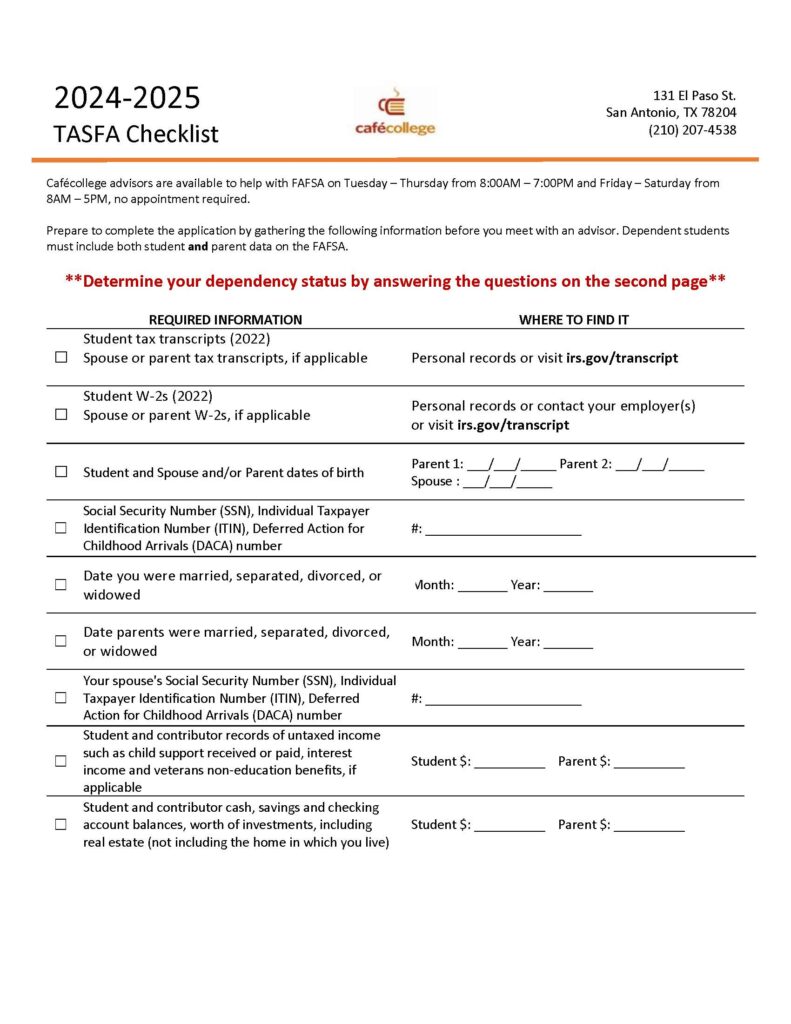 CC TASFA checklist 24 25 Page 1